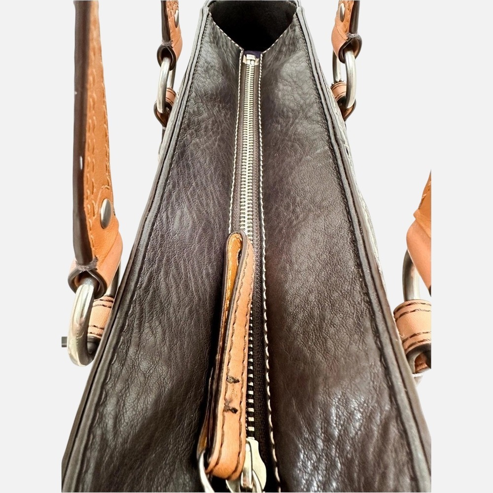 Coach Chelsea Tote Bag Chocolate Brown Pebbled Leather Tan Trim Y2K 12339 - Picture 8 of 16